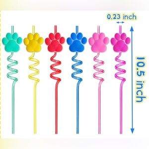 12 paw print party straws favors dog animal bear theme brand new multicolor